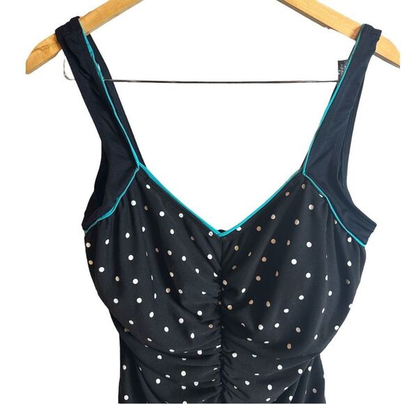 Vintage Gabar polka dot one piece swimsuit size 18 black & white teal blue - Picture 5 of 12